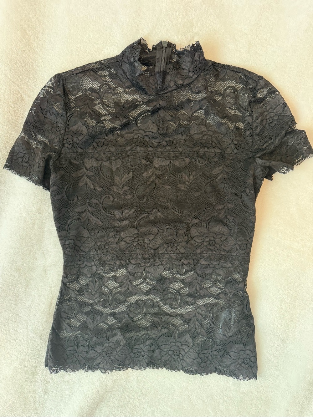 Women's Black Lace Mock Neck Blouse